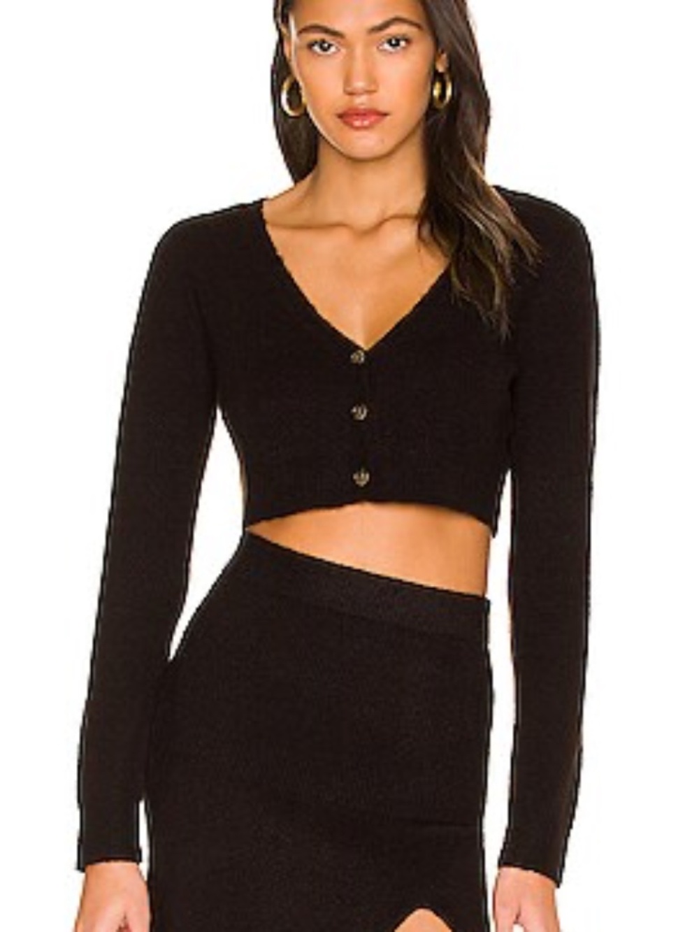 L’Academie Los Angeles Cropped Cardigan Black V-Neck Sweater - Size M